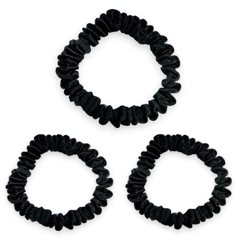 SIDEN SCRUNCHIE MINI (3-pack) - SVART