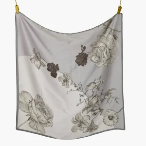 Sidenscarf | Grey Flowers | 90 CM